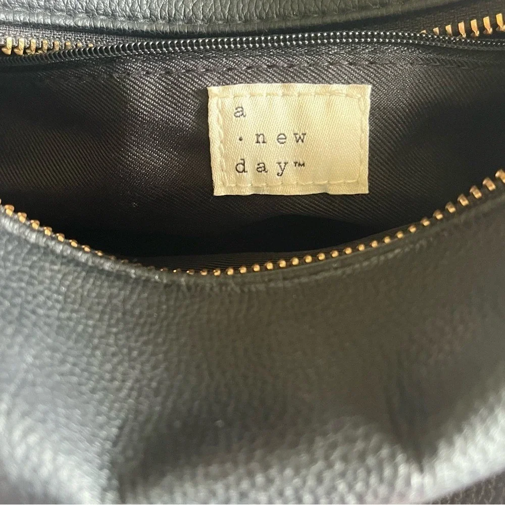 A New Day Black Pebbled Faux Leather Satchel Crossbody Bag Gold Hardware